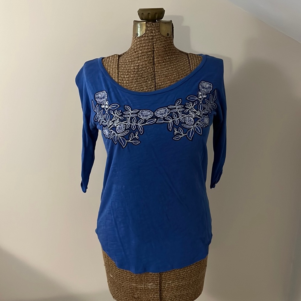 J Crew Factory Blue 3/4 Sleeve Top